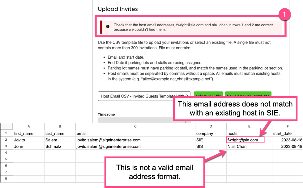 Could Not Upload Invites Due to Validation Errors | Visitor Management